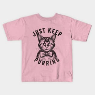 Cute Retro Cat Artwork Monochrome Feline Black and White design Kids T-Shirt